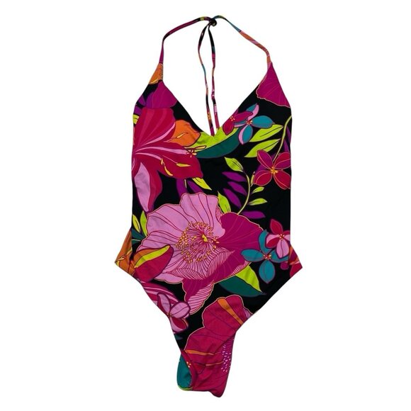 Trina Turk Solar Swimsuit Women 6 Dark Floral Strappy Back One Piece Resort Wear - Picture 1 of 8